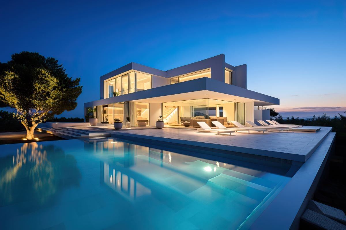 Ocean-view residence at dusk, White Rock